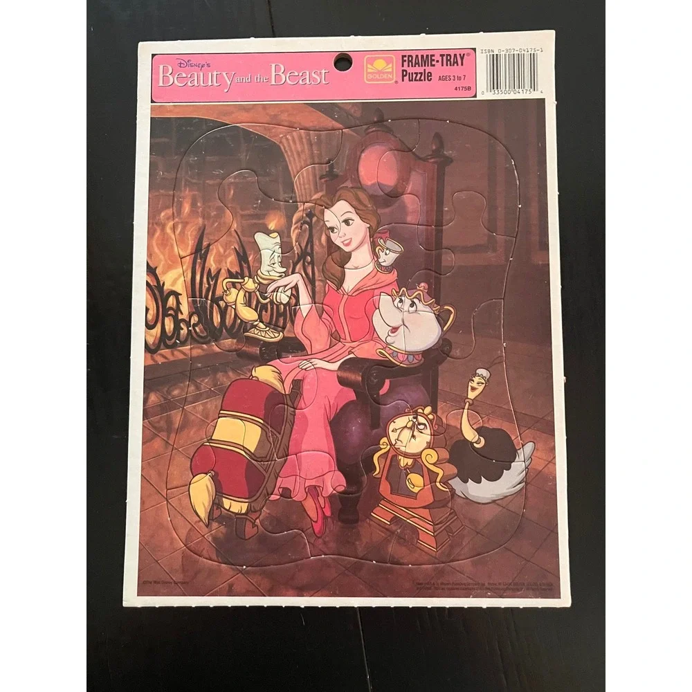 Disney‎ Vintage Golden Frame Tray Puzzle Beauty and the Beast 4175B Cardboard